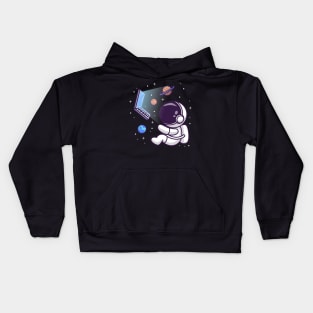 Cute Astronaut Floating With Laptop And Planet On Space Cartoon Kids Hoodie